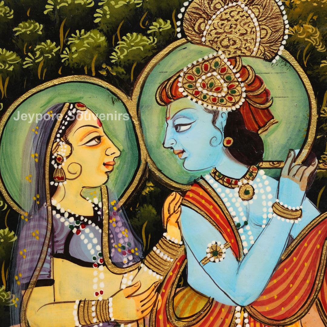 Radha Krishna Hand-Painted Pichwai Style Wall Mirror Frame