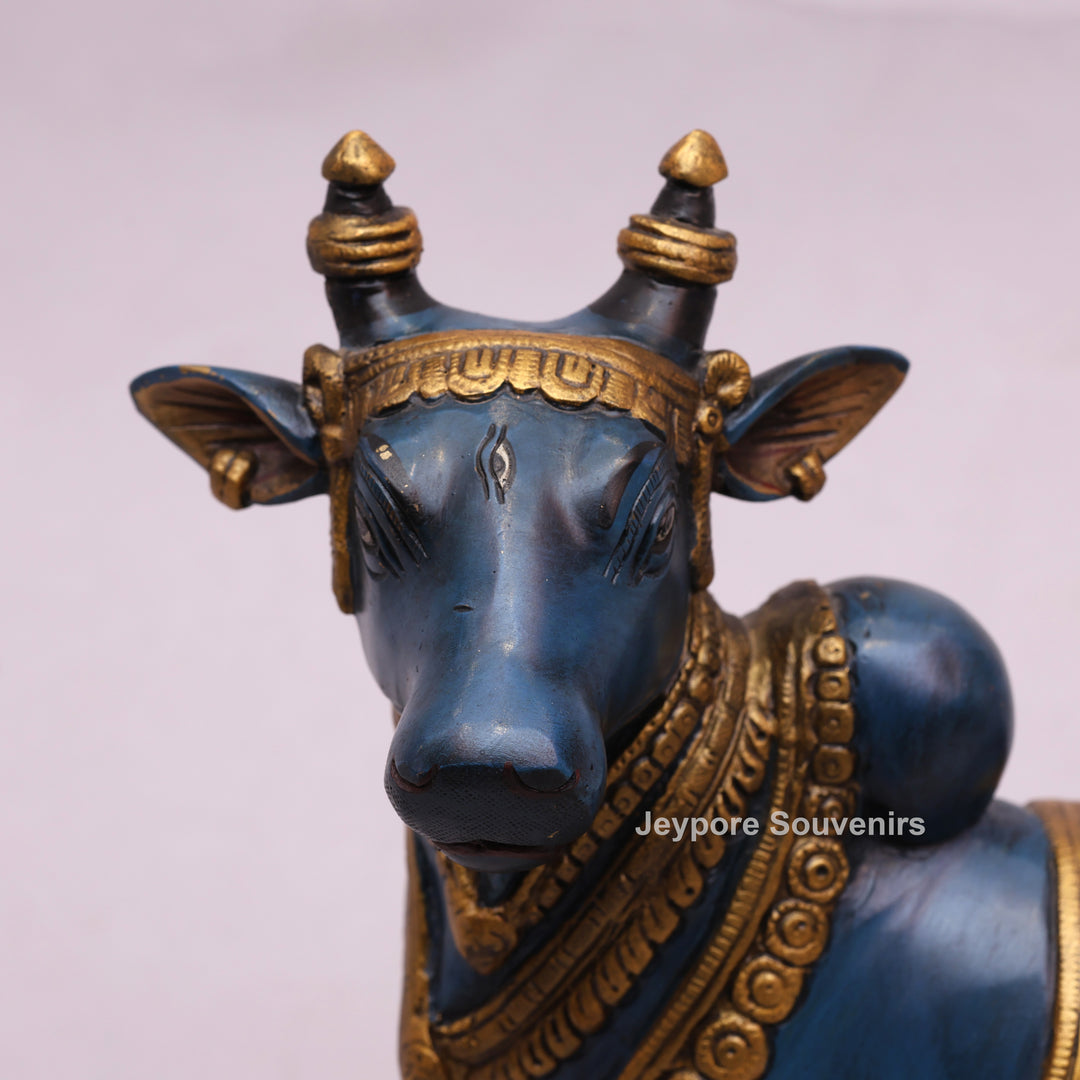 10" Handcrafted Brass Nandi Bull Idol with Hand-Painted Finish
