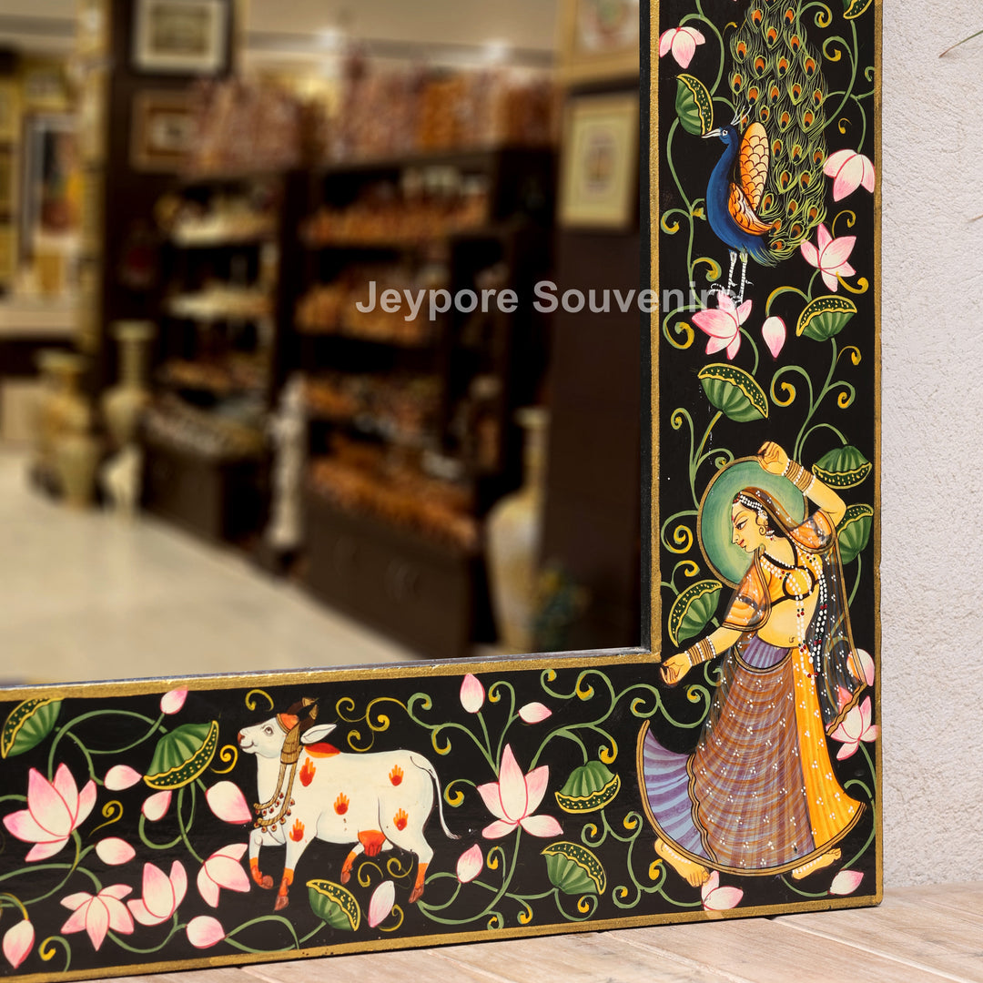 Radha Krishna Hand-Painted Pichwai Style Wall Mirror Frame