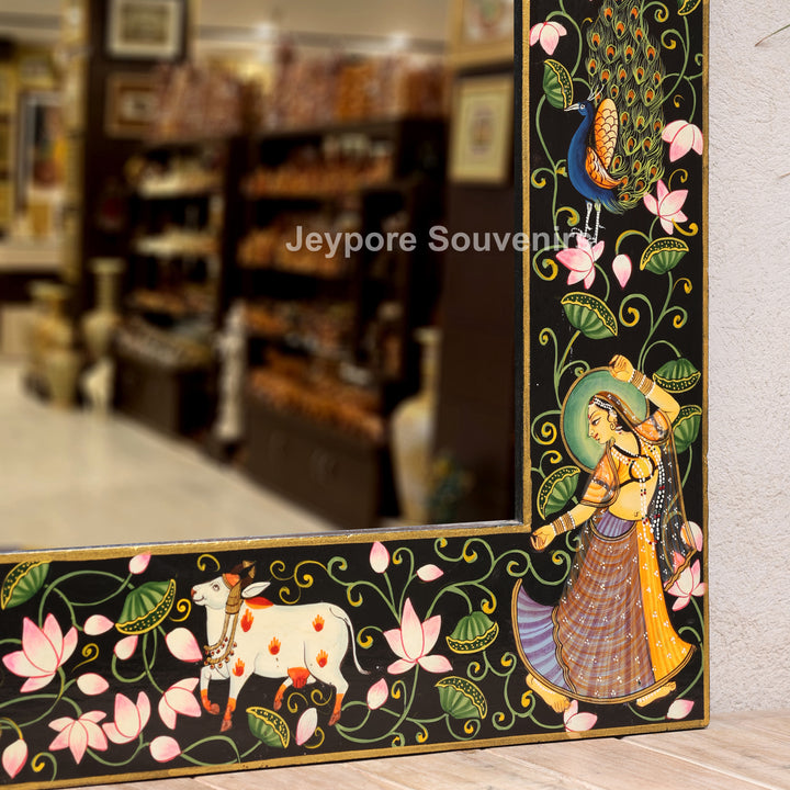 Radha Krishna Hand-Painted Pichwai Style Wall Mirror Frame