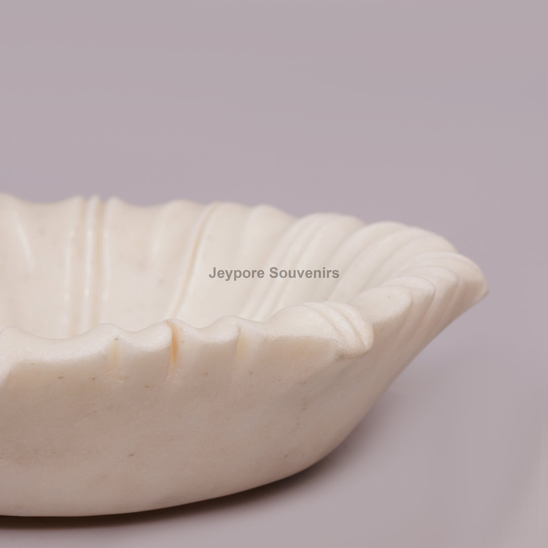 Hand-Carved White Marble Flower Urli Bowl with Fluted Petal Design