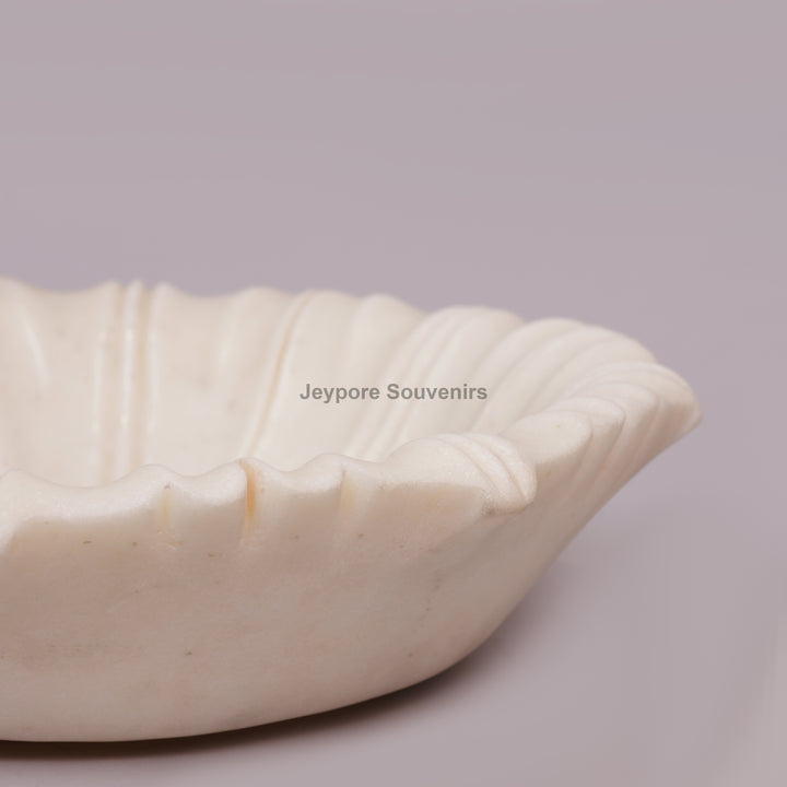 Hand-Carved White Marble Flower Urli Bowl with Fluted Petal Design