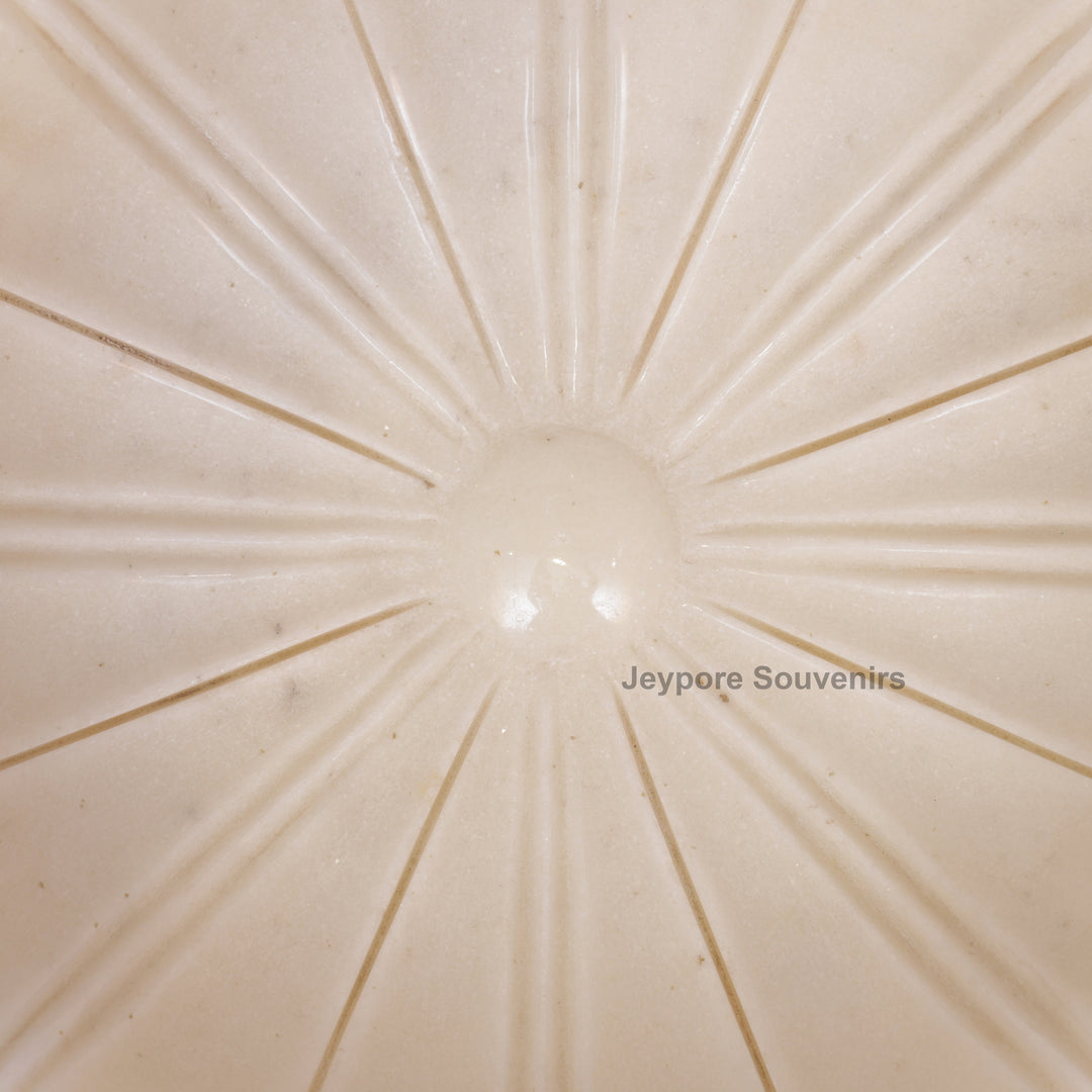 Hand-Carved White Marble Flower Urli Bowl with Fluted Petal Design