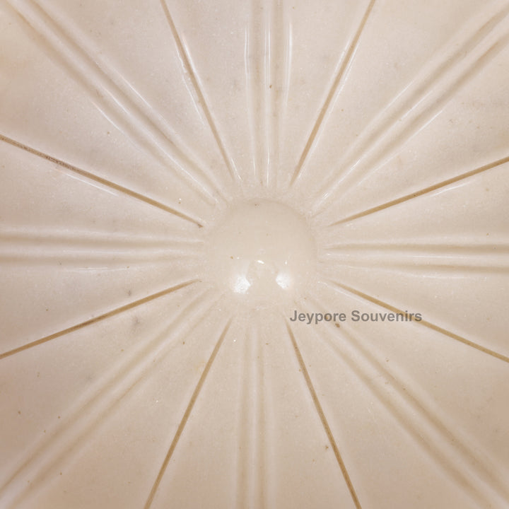 Hand-Carved White Marble Flower Urli Bowl with Fluted Petal Design