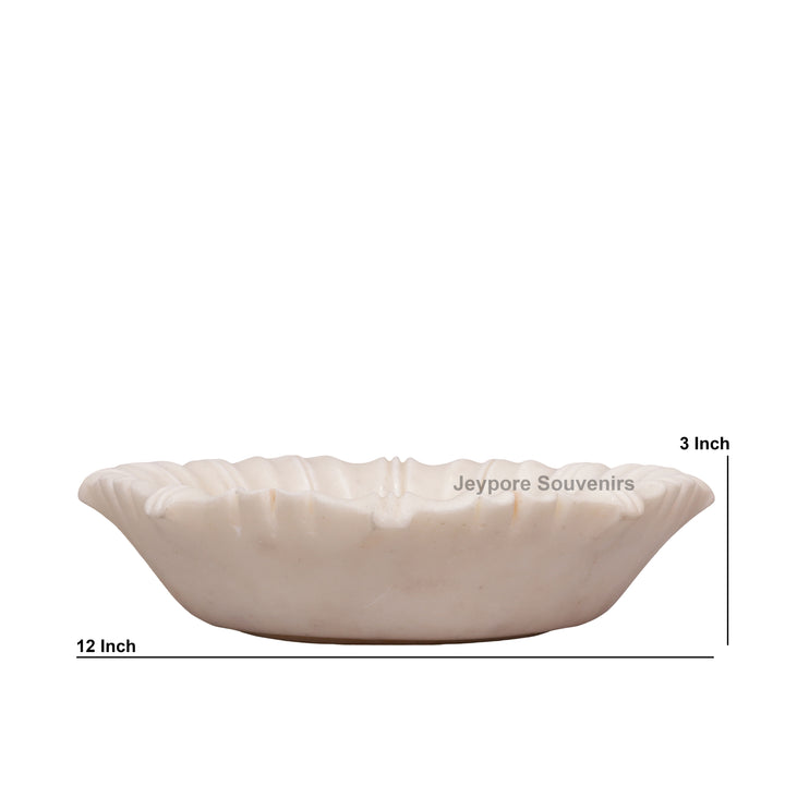 Hand-Carved White Marble Flower Urli Bowl with Fluted Petal Design
