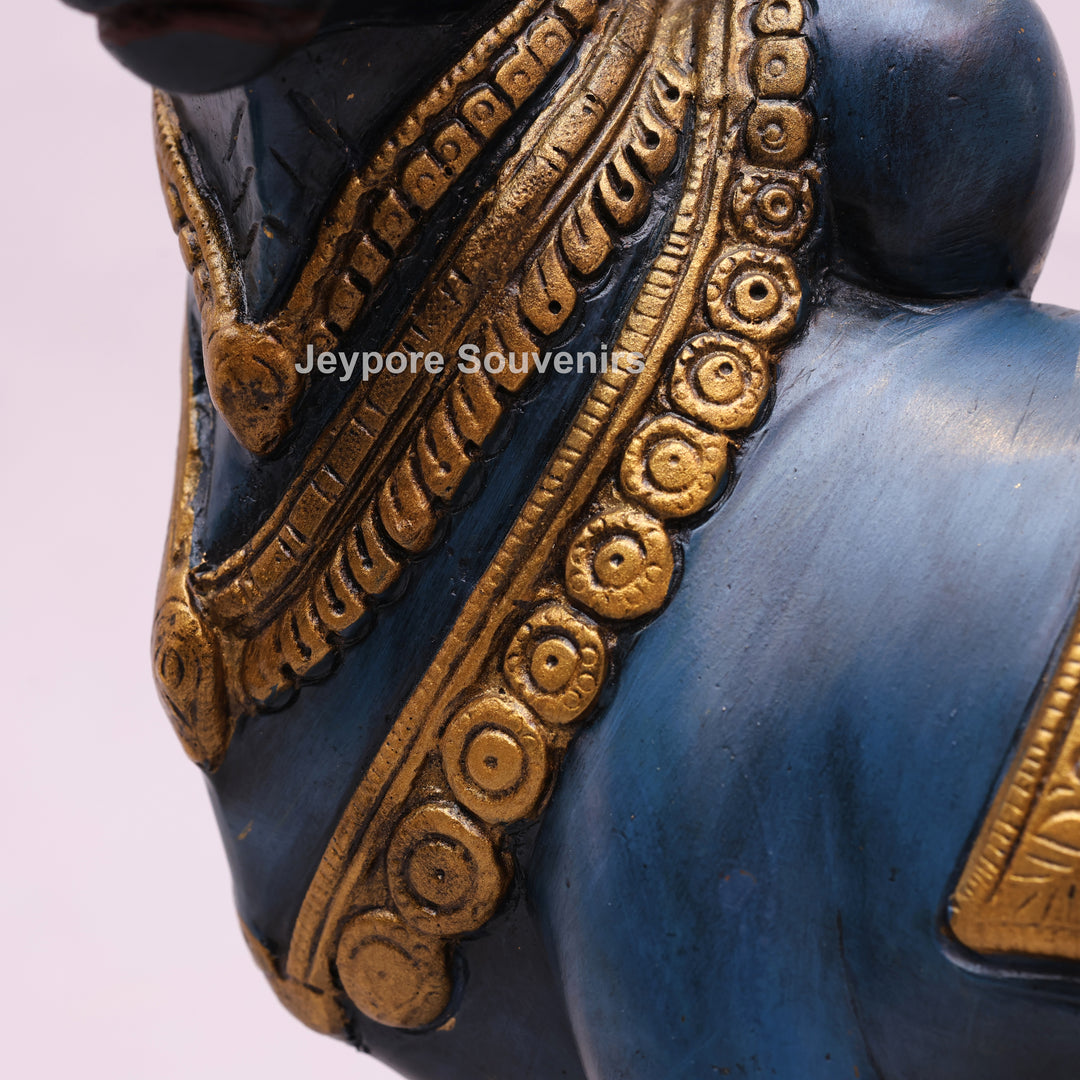 10" Handcrafted Brass Nandi Bull Idol with Hand-Painted Finish