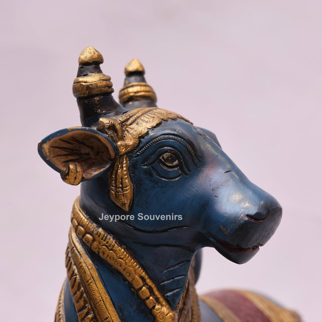 10" Handcrafted Brass Nandi Bull Idol with Hand-Painted Finish
