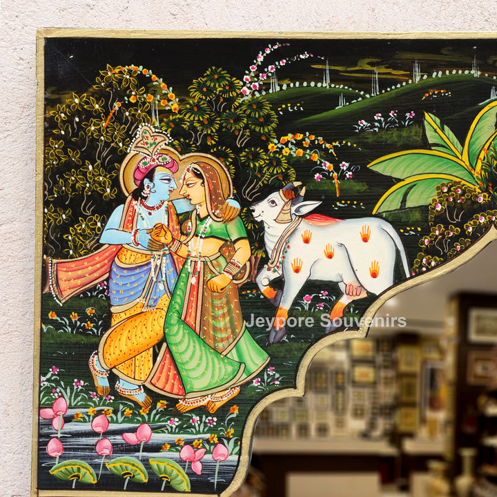Hand-Painted Radha Krishna Pichwai Wall Mirror Frame