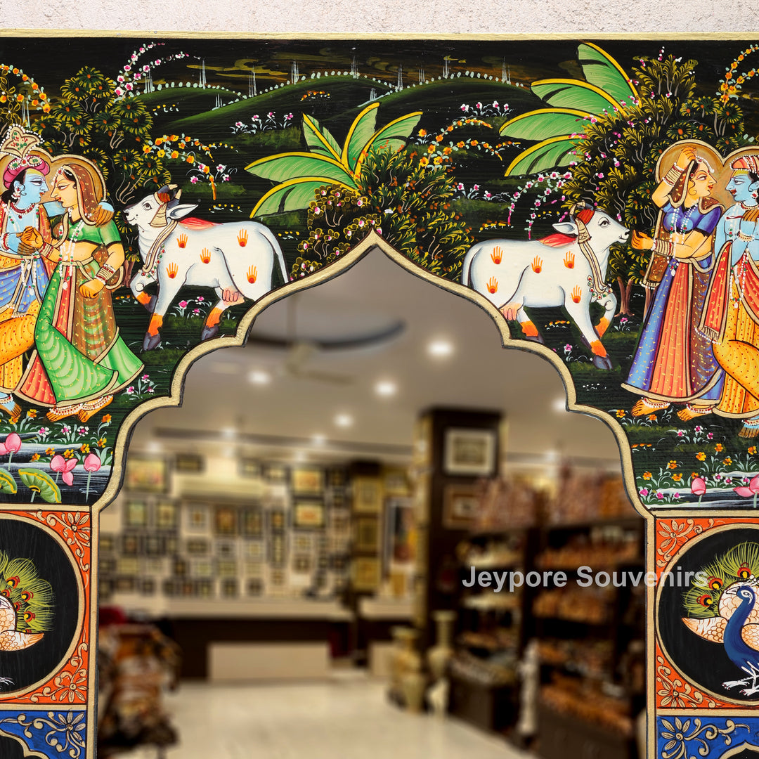 Hand-Painted Radha Krishna Pichwai Wall Mirror Frame