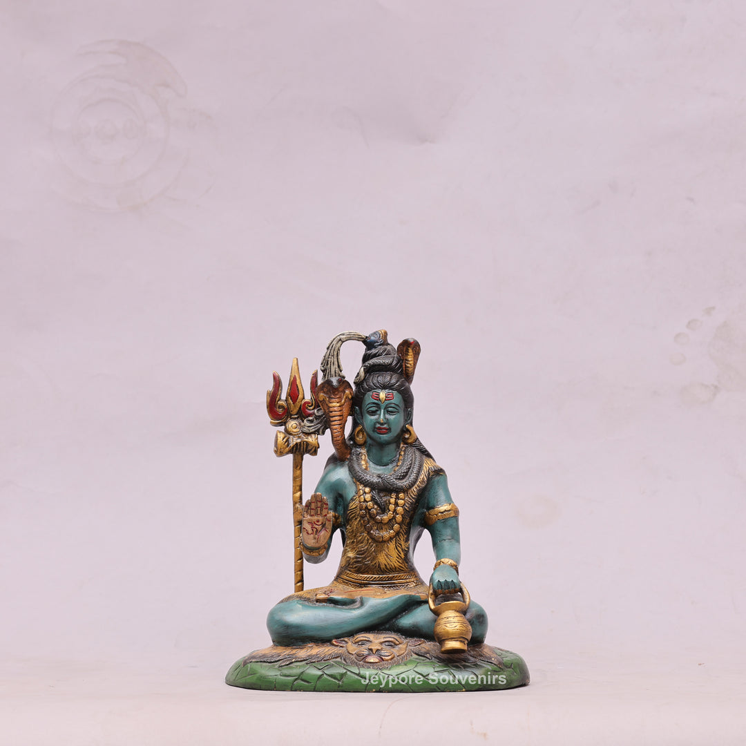 10" Handcrafted Brass Lord Shiva Idol with Hand-Painted Finish