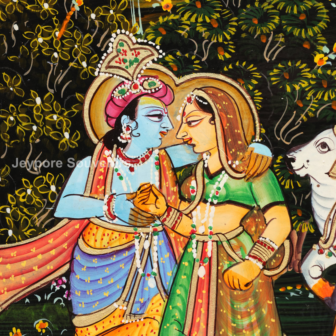 Hand-Painted Radha Krishna Pichwai Wall Mirror Frame
