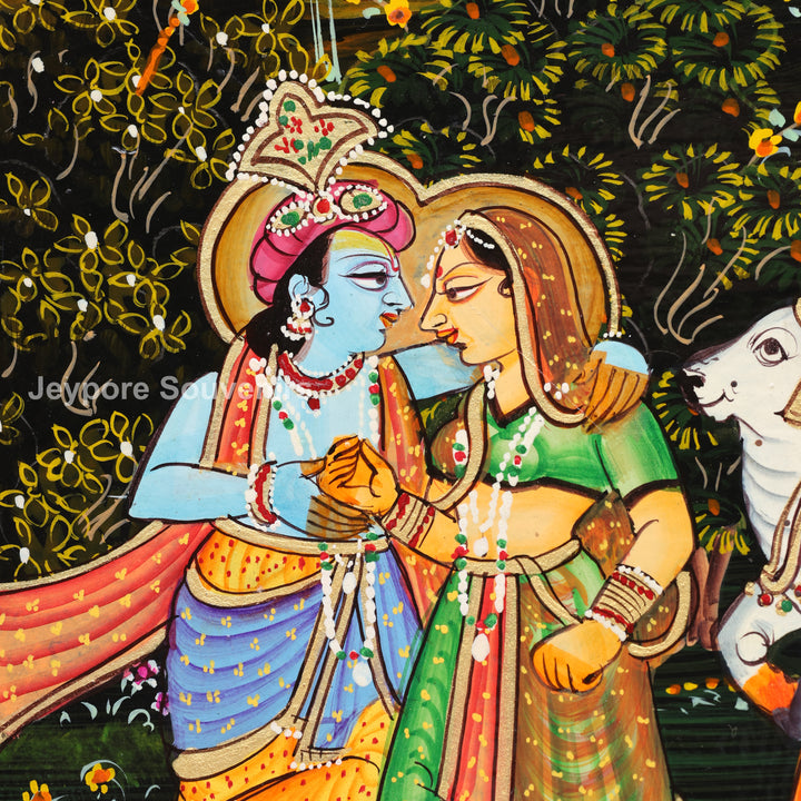 Hand-Painted Radha Krishna Pichwai Wall Mirror Frame