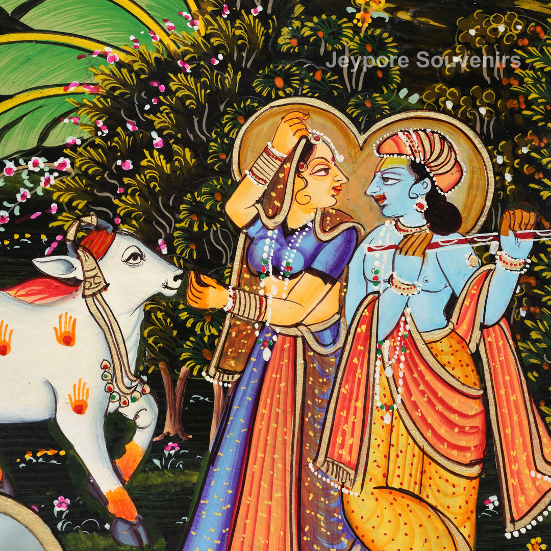 Hand-Painted Radha Krishna Pichwai Wall Mirror Frame