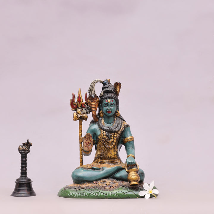 10" Handcrafted Brass Lord Shiva Idol with Hand-Painted Finish