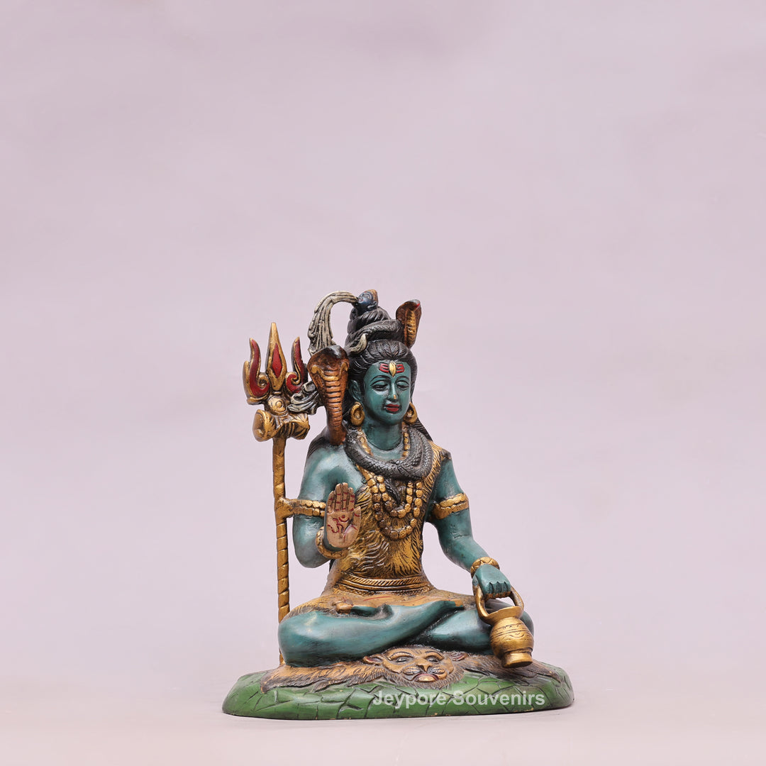 10" Handcrafted Brass Lord Shiva Idol with Hand-Painted Finish