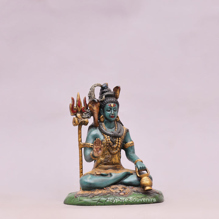 10" Handcrafted Brass Lord Shiva Idol with Hand-Painted Finish