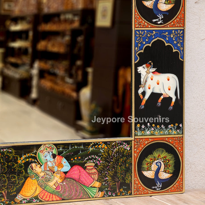 Hand-Painted Radha Krishna Pichwai Wall Mirror Frame