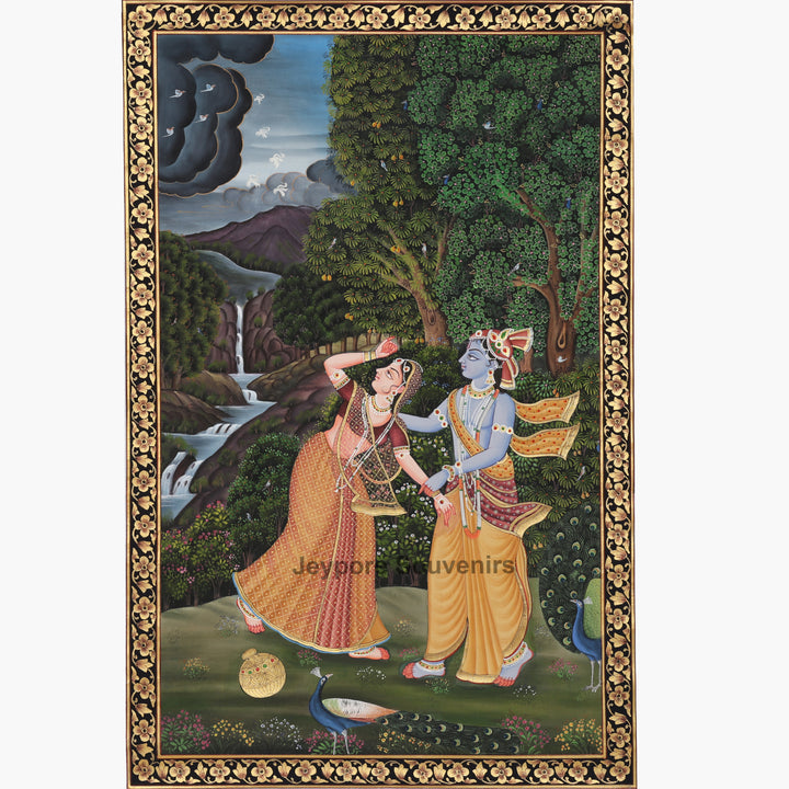 Divine Radha Krishna in Lush Vrindavan - Painting