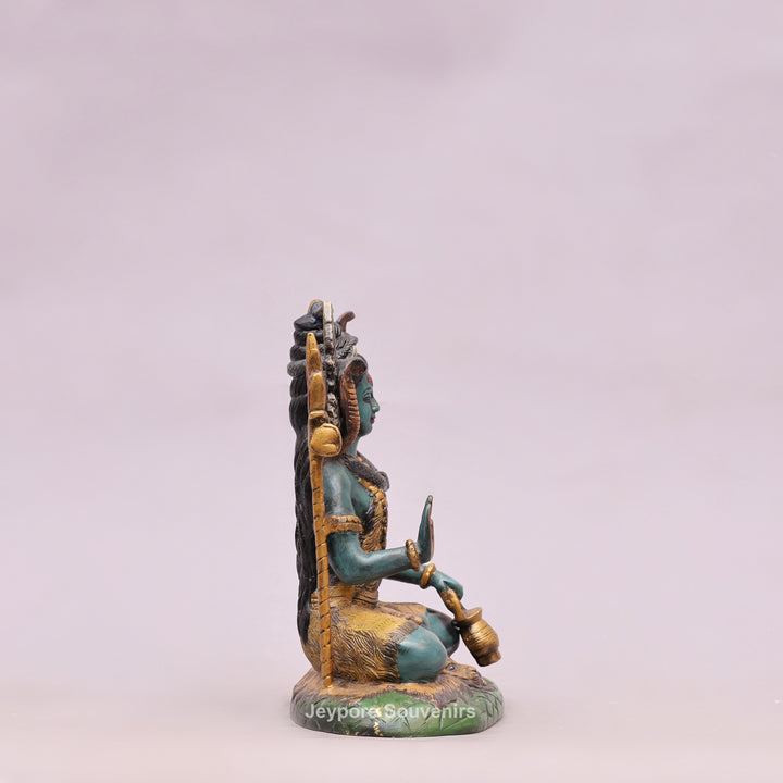 10" Handcrafted Brass Lord Shiva Idol with Hand-Painted Finish