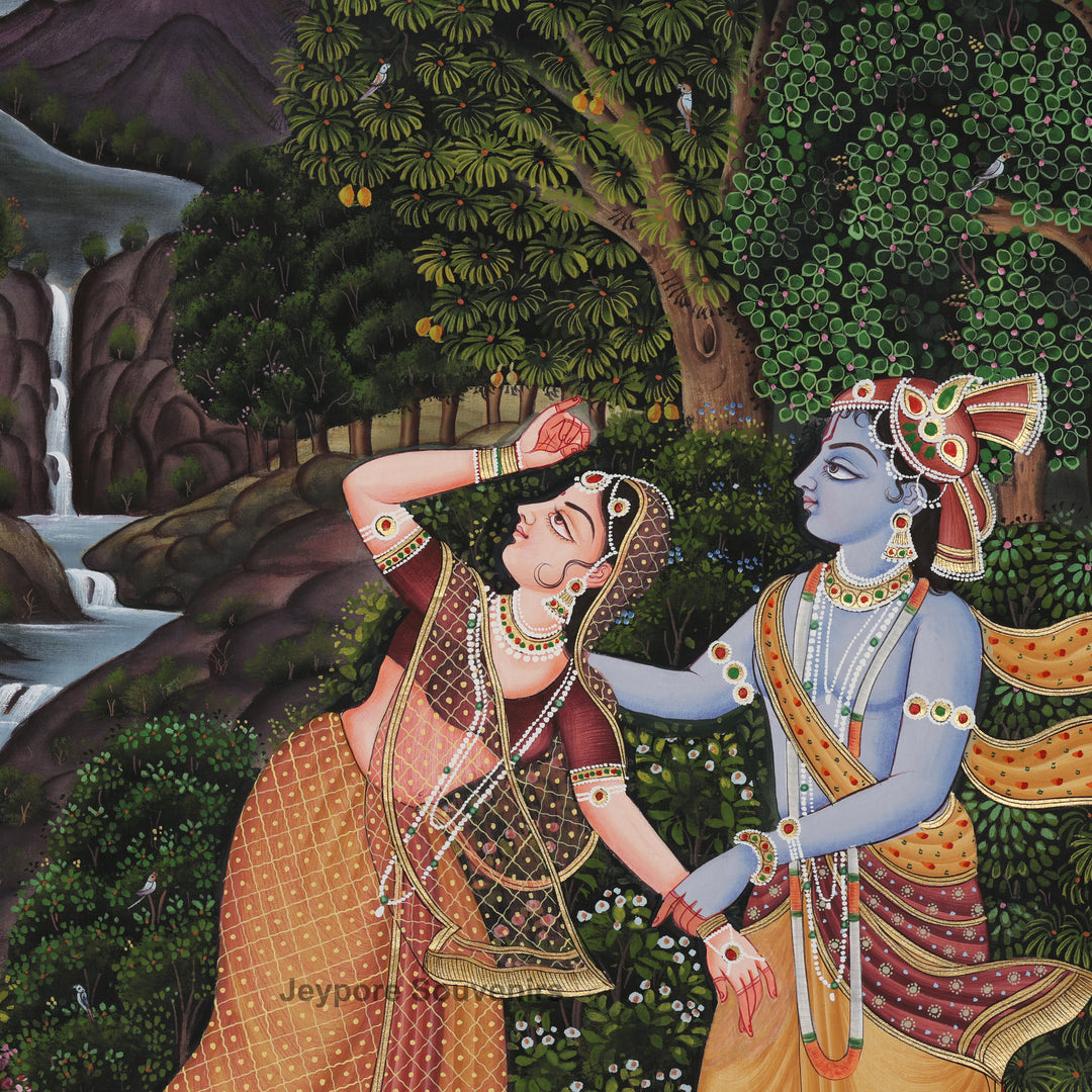 Divine Radha Krishna in Lush Vrindavan - Painting