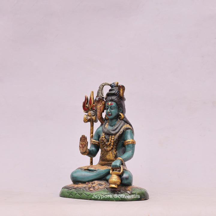 10" Handcrafted Brass Lord Shiva Idol with Hand-Painted Finish