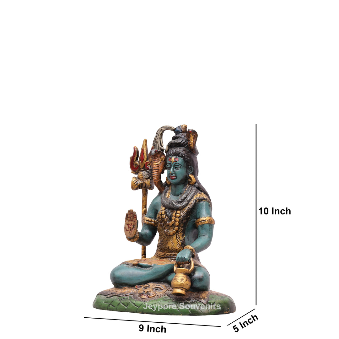 10" Handcrafted Brass Lord Shiva Idol with Hand-Painted Finish
