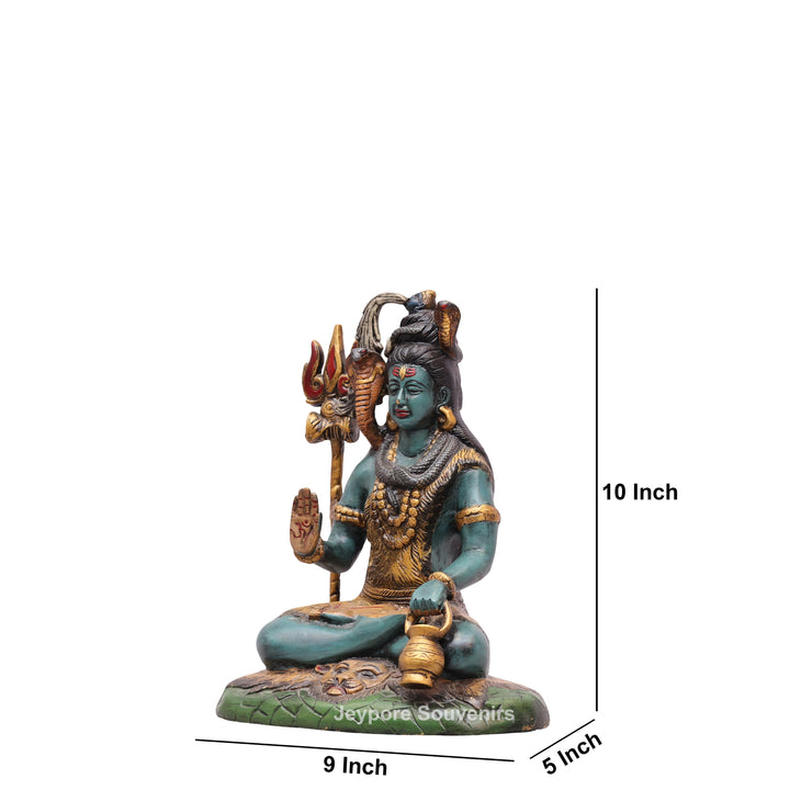 10" Handcrafted Brass Lord Shiva Idol with Hand-Painted Finish