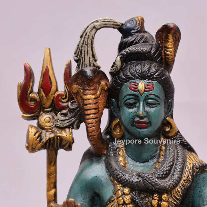 10" Handcrafted Brass Lord Shiva Idol with Hand-Painted Finish