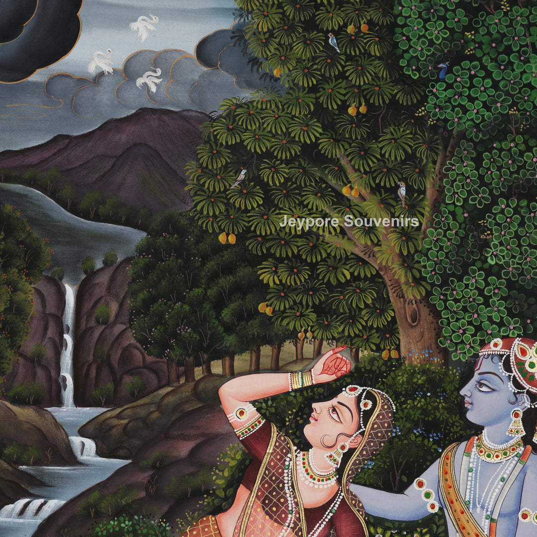 Divine Radha Krishna in Lush Vrindavan - Painting