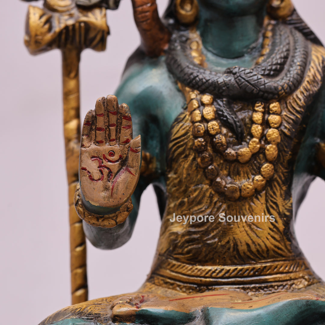 10" Handcrafted Brass Lord Shiva Idol with Hand-Painted Finish