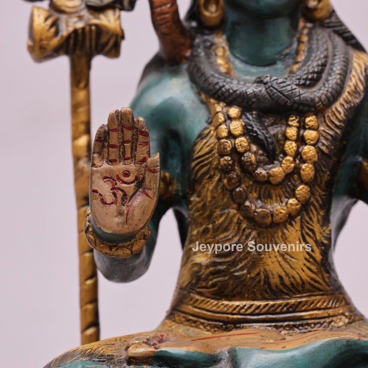 10" Handcrafted Brass Lord Shiva Idol with Hand-Painted Finish
