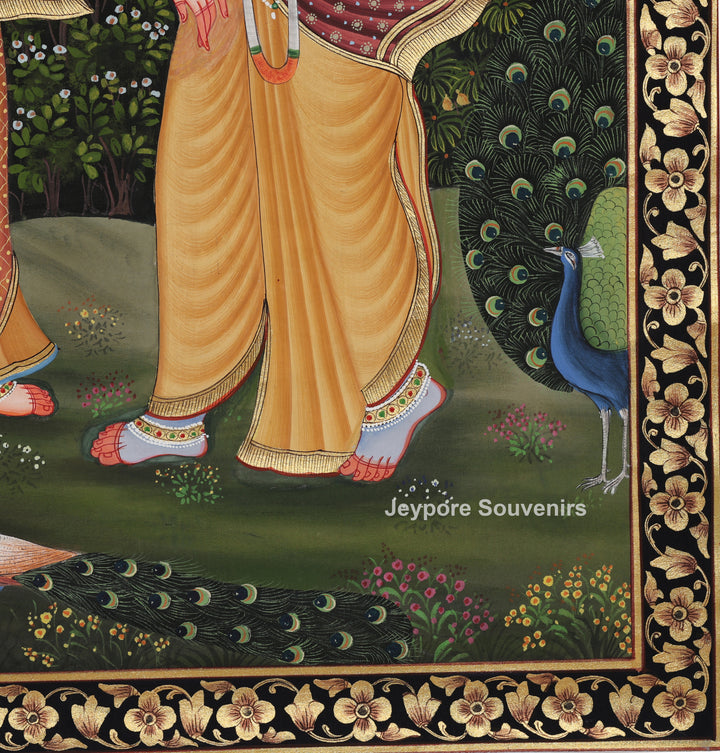Divine Radha Krishna in Lush Vrindavan - Painting