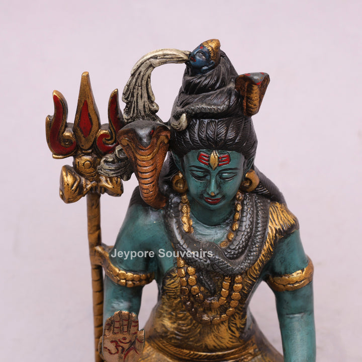10" Handcrafted Brass Lord Shiva Idol with Hand-Painted Finish