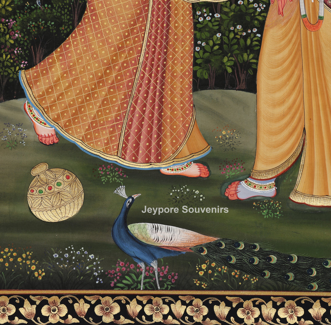 Divine Radha Krishna in Lush Vrindavan - Painting