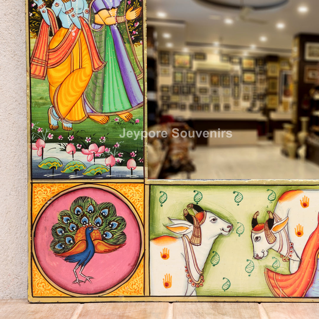 Hand-Painted Radha Krishna Pichwai Decorative Wall Mirror Frame