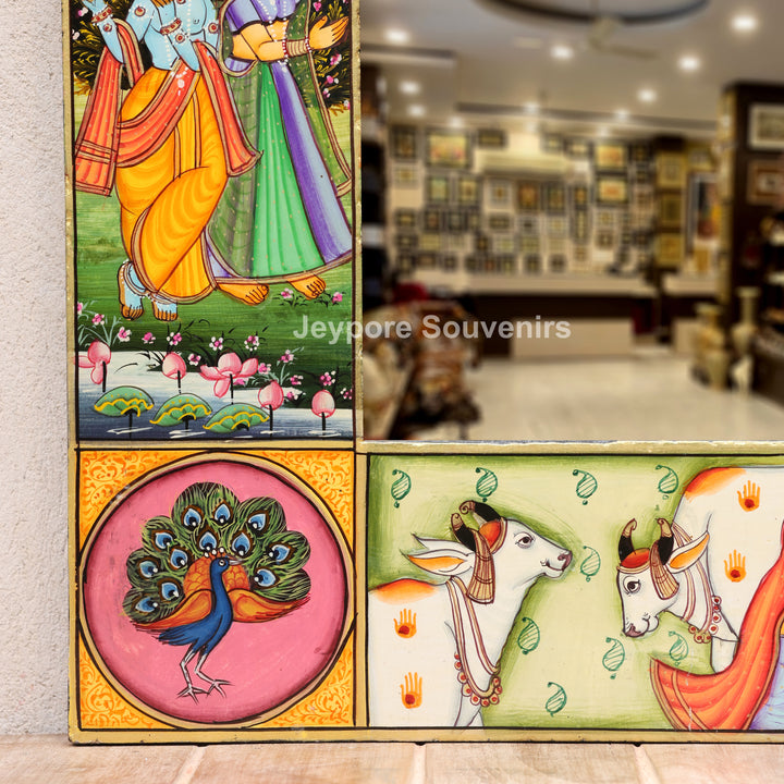 Hand-Painted Radha Krishna Pichwai Decorative Wall Mirror Frame