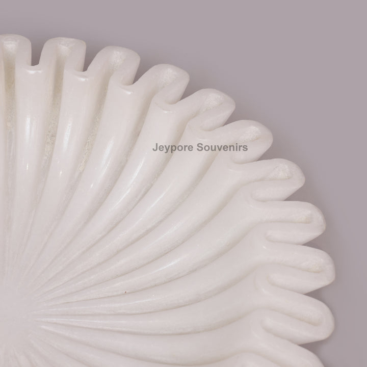 Handcrafted White Marble Ruffle Bowl with Scalloped Fluted Edge