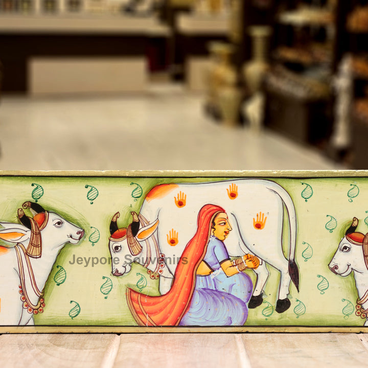 Hand-Painted Radha Krishna Pichwai Decorative Wall Mirror Frame