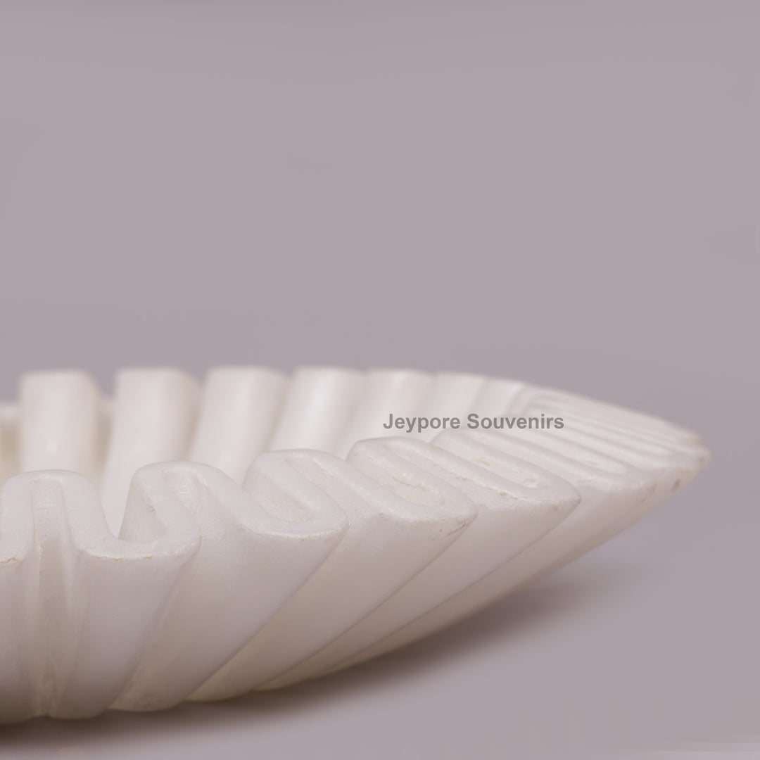 Handcrafted White Marble Ruffle Bowl with Scalloped Fluted Edge
