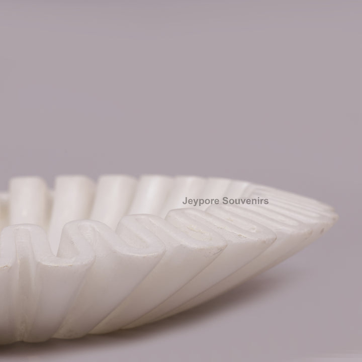 Handcrafted White Marble Ruffle Bowl with Scalloped Fluted Edge