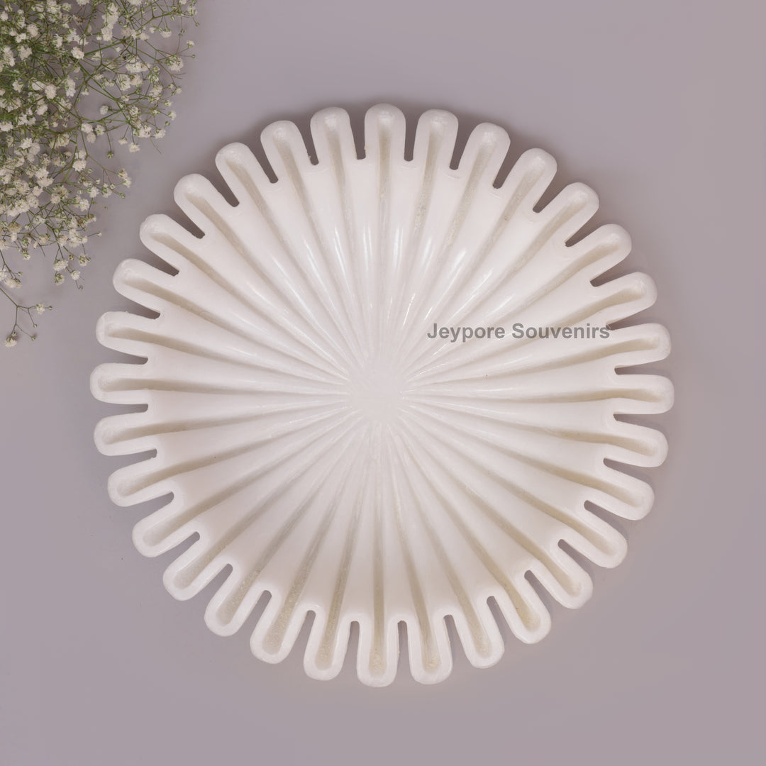 Handcrafted White Marble Ruffle Bowl with Scalloped Fluted Edge