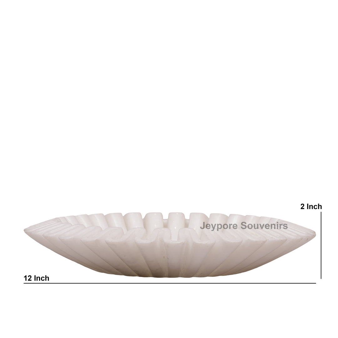 Handcrafted White Marble Ruffle Bowl with Scalloped Fluted Edge