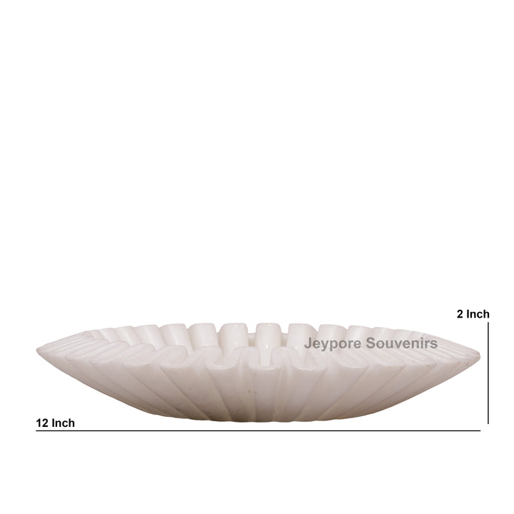 Handcrafted White Marble Ruffle Bowl with Scalloped Fluted Edge