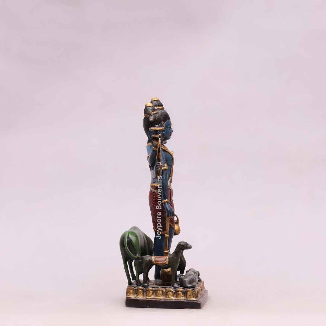 12" Handcrafted Brass Lord Dattatreya Statue with Hand-Painted Finish