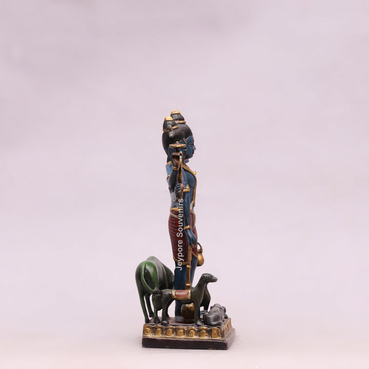 12" Handcrafted Brass Lord Dattatreya Statue with Hand-Painted Finish