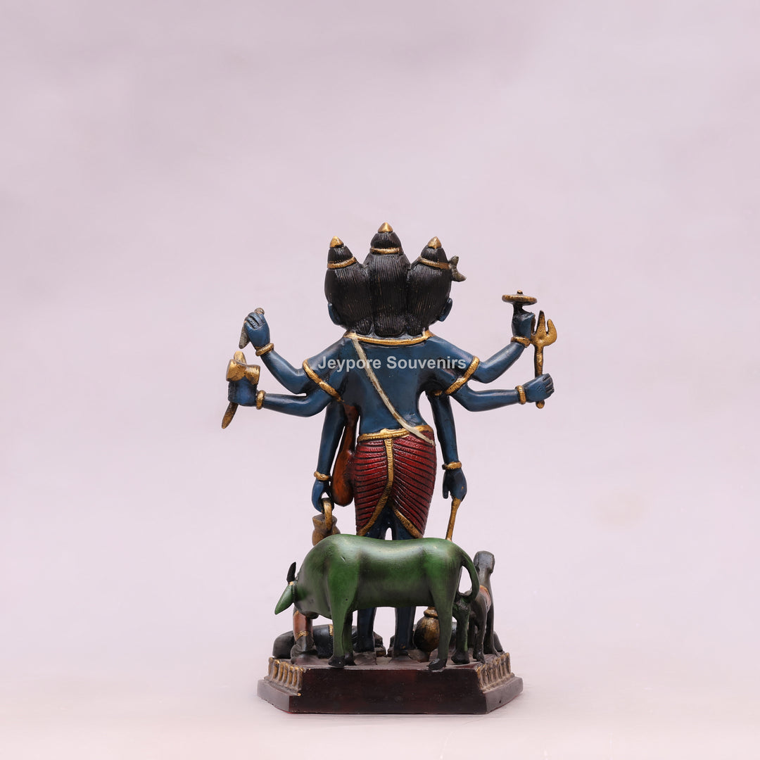12" Handcrafted Brass Lord Dattatreya Statue with Hand-Painted Finish