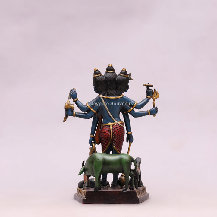 12" Handcrafted Brass Lord Dattatreya Statue with Hand-Painted Finish