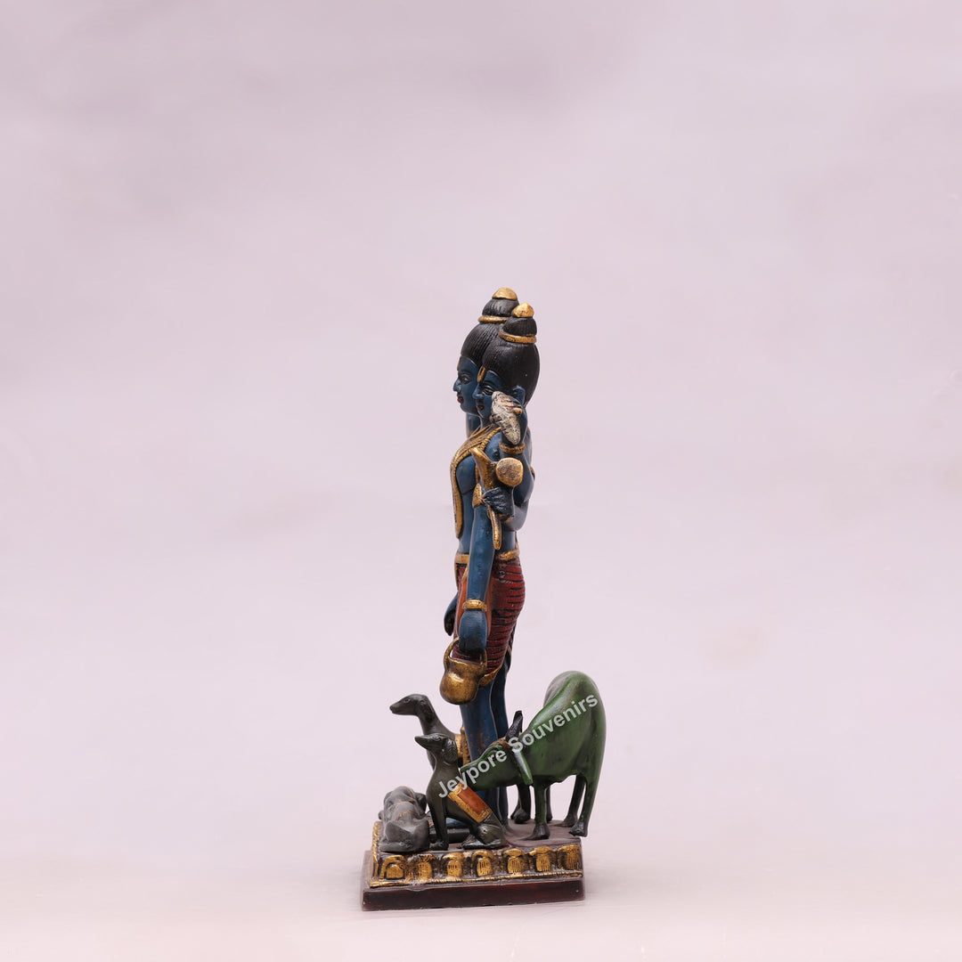 12" Handcrafted Brass Lord Dattatreya Statue with Hand-Painted Finish