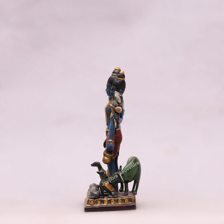12" Handcrafted Brass Lord Dattatreya Statue with Hand-Painted Finish