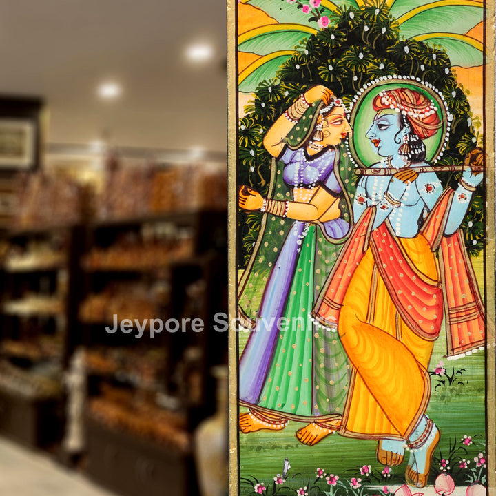 Hand-Painted Radha Krishna Pichwai Decorative Wall Mirror Frame